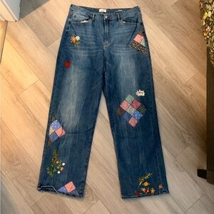 Floral Patchwork Wide Leg Jeans